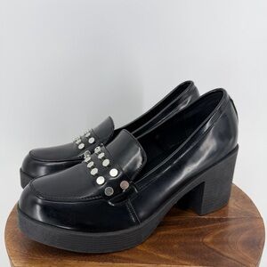 Report Black Platform‎ Loafer Heels Studded Women’s Size 9